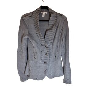 White House Black Market Ruffle Cardigan Jacket – Gray, Size L